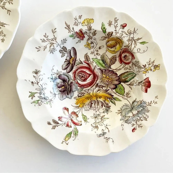 Johnson Bros England Sheraton Shallow Floral Porcelain Bowls Hand Painted Set‎ 2 - Picture 2 of 7